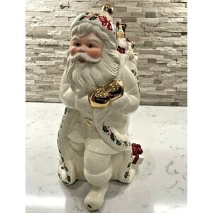 VTG LENOX 1999 CHRISTMAS HOLIDAY SANTA COOKIE JAR ‎ 2 PC LIMITED EDITION